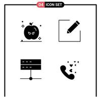 Mobile Interface Solid Glyph Set of 4 Pictograms of holiday server compose admin phone Editable Vector Design Elements