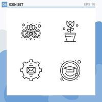 Line Pack of 4 Universal Symbols of carnival mask email decoration tulip mail Editable Vector Design Elements