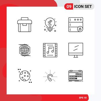 Editable Vector Line Pack of 9 Simple Outlines of music celebration database idea polygon Editable Vector Design Elements