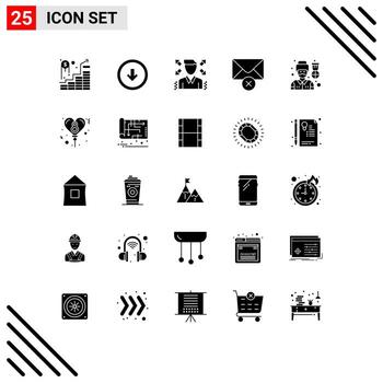 Group of 25 Solid Glyphs Signs and Symbols for soldier driver down message delete Editable Vector Design Elements