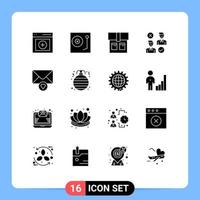 Group of 16 Modern Solid Glyphs Set for message cancel vinyl good user Editable Vector Design Elements