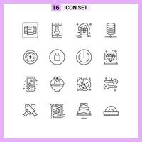 Modern Set of 16 Outlines and symbols such as american money cloud server valentine Editable Vector Design Elements