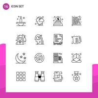 Modern Set of 16 Outlines Pictograph of bowling financial thinking figures analysis Editable Vector Design Elements