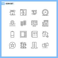 Universal Icon Symbols Group of 16 Modern Outlines of map location card road interior Editable Vector Design Elements