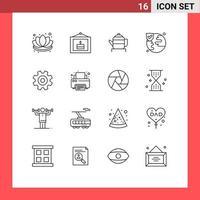Mobile Interface Outline Set of 16 Pictograms of setting cogs tea protection world Editable Vector Design Elements