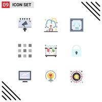 Flat Color Pack of 9 Universal Symbols of flask chemistry invitation number key locks Editable Vector Design Elements