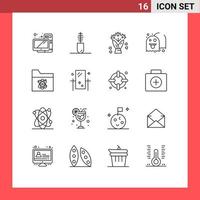 Outline Pack of 16 Universal Symbols of science atom bouquet fun game Editable Vector Design Elements