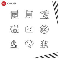 Pictogram Set of 9 Simple Outlines of camera image climate twitter computing Editable Vector Design Elements