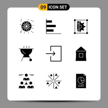 Pictogram Set of 9 Simple Solid Glyphs of building enter creative arrow food Editable Vector Design Elements