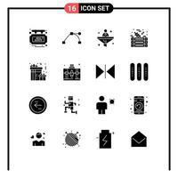 16 User Interface Solid Glyph Pack of modern Signs and Symbols of night gift conversion food salad Editable Vector Design Elements