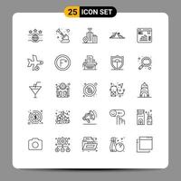 Set of 25 Modern UI Icons Symbols Signs for data sun building nature landscape Editable Vector Design Elements