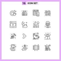 Pack of 16 Modern Outlines Signs and Symbols for Web Print Media such as multimedia media design film bandage Editable Vector Design Elements