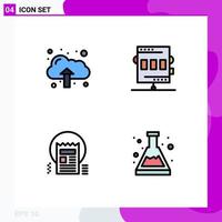 Pack of 4 creative Filledline Flat Colors of cloud blog activities game news Editable Vector Design Elements