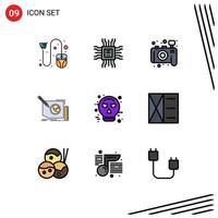 Pack of 9 Modern Filledline Flat Colors Signs and Symbols for Web Print Media such as avatar page technology frame content Editable Vector Design Elements