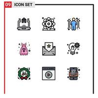 Pictogram Set of 9 Simple Filledline Flat Colors of greeting robe power party frock opportunity Editable Vector Design Elements