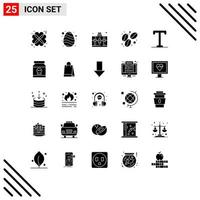 Solid Glyph Pack of 25 Universal Symbols of text bold handbag food bean Editable Vector Design Elements