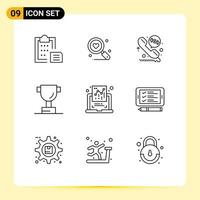 9 User Interface Outline Pack of modern Signs and Symbols of report document wedding chart cup Editable Vector Design Elements