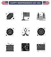 USA Happy Independence DayPictogram Set of 9 Simple Solid Glyphs of american eagle gate celebration american Editable USA Day Vector Design Elements