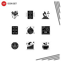 Set of 9 Commercial Solid Glyphs pack for decoration ball microscope tablets pastilles Editable Vector Design Elements