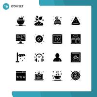 Group of 16 Solid Glyphs Signs and Symbols for monitor computer discount watermelon fruit Editable Vector Design Elements