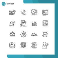 Modern Set of 16 Outlines Pictograph of construction building atoms screen blogging Editable Vector Design Elements