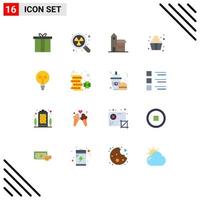 Pack of 16 Modern Flat Colors Signs and Symbols for Web Print Media such as bulb soft serve building food monastery Editable Pack of Creative Vector Design Elements