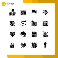 16 Universal Solid Glyphs Set for Web and Mobile Applications dollar wheel women cog global Editable Vector Design Elements