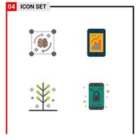 Group of 4 Flat Icons Signs and Symbols for mind mobile graph brain analytics cracker Editable Vector Design Elements