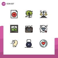 Universal Icon Symbols Group of 9 Modern Filledline Flat Colors of healthcare picture conclusion photo camera Editable Vector Design Elements