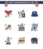 Stock Vector Icon Pack of American Day 9 Line Signs and Symbols for landmark building hat day religion Editable USA Day Vector Design Elements