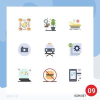 9 Thematic Vector Flat Colors and Editable Symbols of lift multimedia operation media player camera Editable Vector Design Elements