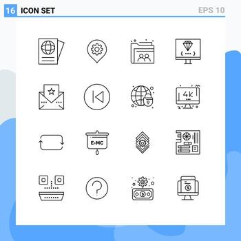 conjunto de 16 contornos vectoriales en cuadrícula para programación de tarjetas desarrollo de usuarios elementos de diseño vectorial editables por computadora vector