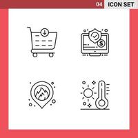 4 Universal Line Signs Symbols of buy location money screen celsius Editable Vector Design Elements