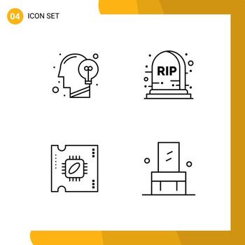 paquete de interfaz de usuario de 4 colores planos básicos de línea de llenado de elementos de diseño vectorial editables de chip de procesador de idea de microchip de comunicación vector