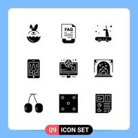 Set of 9 Vector Solid Glyphs on Grid for olympic smartphone exercise mobile game Editable Vector Design Elements