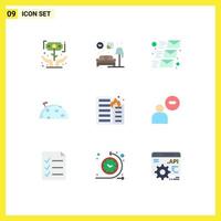 9 User Interface Flat Color Pack of modern Signs and Symbols of mars moon lump space email message Editable Vector Design Elements