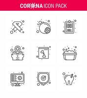 Covid19 icon set for infographic 9 Line pack such as bone medical virus hygiene illness viral coronavirus 2019nov disease Vector Design Elements