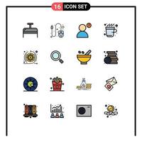 Pack of 16 creative Flat Color Filled Lines of magnifier warranty coffee return earnings Editable Creative Vector Design Elements