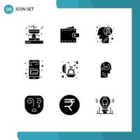 Pack of 9 creative Solid Glyphs of engagement research wallet explore disease Editable Vector Design Elements