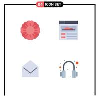 Group of 4 Modern Flat Icons Set for flower headphone site mail headset Editable Vector Design Elements