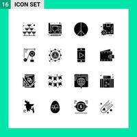 Pack of 16 creative Solid Glyphs of machine settings print gear box Editable Vector Design Elements