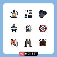 Set of 9 Modern UI Icons Symbols Signs for card transportation blueberry transport line Editable Vector Design Elements