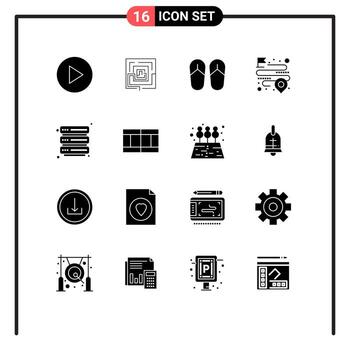 16 Universal Solid Glyph Signs Symbols of field server foot hosting map Editable Vector Design Elements