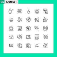 Group of 25 Lines Signs and Symbols for labour gear retro day ups Editable Vector Design Elements