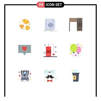 conjunto moderno de 9 colores planos y símbolos como script de amor de buceo como elementos de diseño vectorial editables de oficina vector
