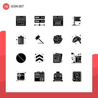 Set of 16 Modern UI Icons Symbols Signs for list check list chart flag banner Editable Vector Design Elements