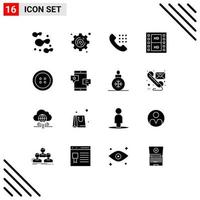 16 Universal Solid Glyphs Set for Web and Mobile Applications community clothing phone button movie Editable Vector Design Elements