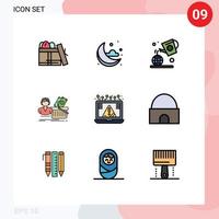 grupo de 9 signos y símbolos de colores planos de línea rellena para el crimen día femenino compras compras elementos de diseño de vectores editables