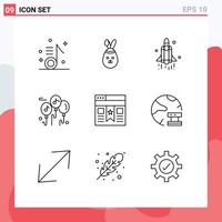 Group of 9 Outlines Signs and Symbols for ui bookmark launch multimedia balloon Editable Vector Design Elements