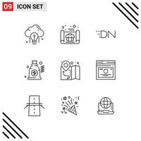 Pack of 9 Modern Outlines Signs and Symbols for Web Print Media such as location money plan dollar crypto currency Editable Vector Design Elements